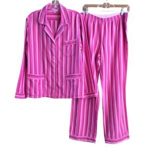 Victoria’s Secret PINK Red & Pink Striped Pajama Set Women's Sz Large Flannel